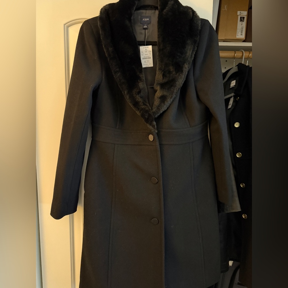 J. Crew Black peacoat with Faux Fur Collar
